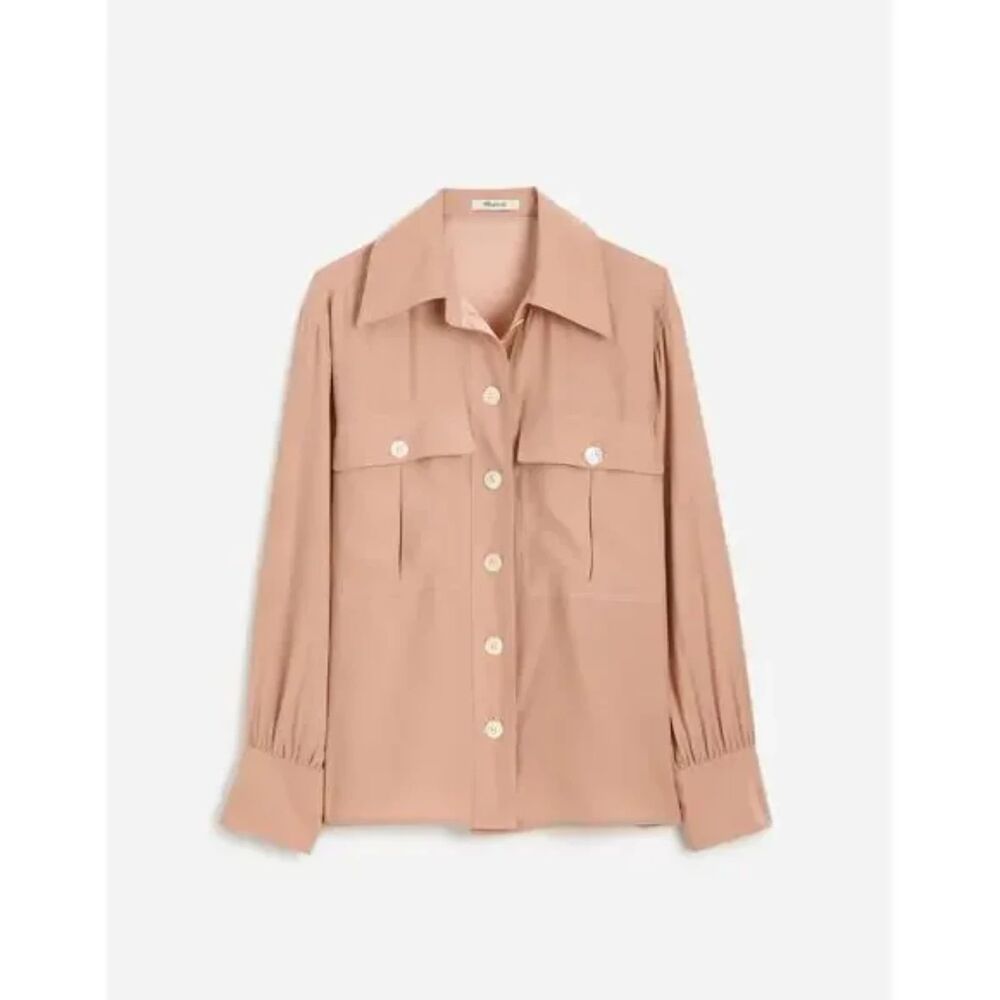 NWT 100% Silk Madewell Silk Utility-Pocket Button-Up Shirt - Large